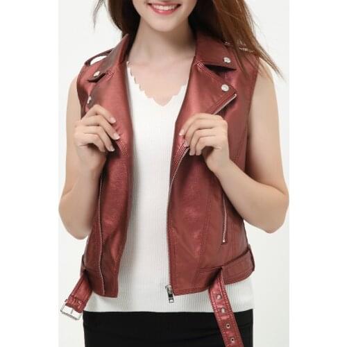 Women sleeveless jacket ladies leather vest new Hot red waistcoat casual fashion short white female vests dropcolete feminino