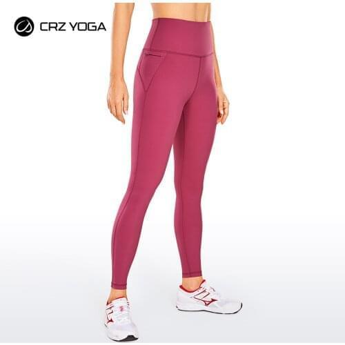CRZ YOGA Womens Naked Feeling Workout Leggings 25 Inches - High Waist 7/8 Pants with Zipper Pocket