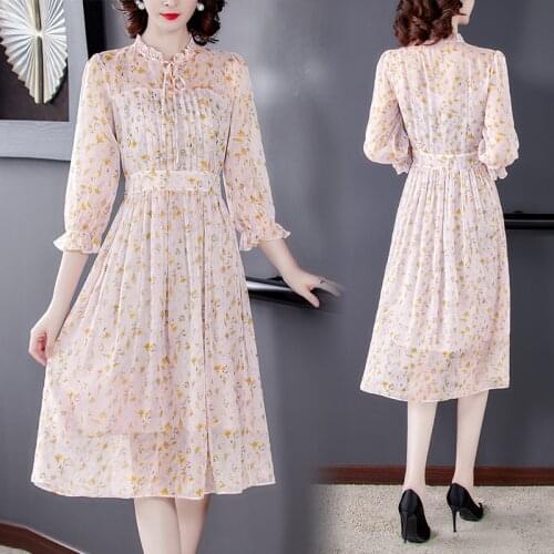 Summer Elegant Vintage 3XL Plus Size Print Dress 2021 Spring Floral Chiffon Sweet Beach Midi Dress Women Bodycon Party Vestidos