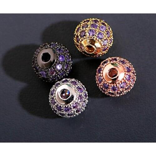 Golden Color Luxury Spacer Beads 1 Piece/Lot Copper Inlaid Purple And Bule Zircon DIY Beads For Handmade Bracelet 2020 Gifts