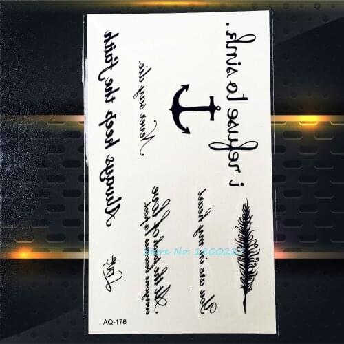 1PC Cool Harajuku Black Anchor Tattoo For Men PAQ-176 Women Feather Letter Inspired Temporary Tattoo Stickers Pirates Captain
