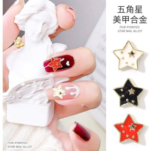 10PCs Chinoiserie Star Red Black Nails Accesories Supplies for Professionals Nails Art Charms Sticker Metal Stud New Arrival