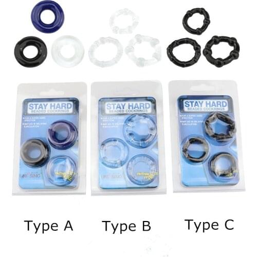 3pcs/set Silicone Cock Rings Delay Ejaculation Stretch Cockring Control Extender Flexible Glue Foreskin Lock Penis Ring For Man