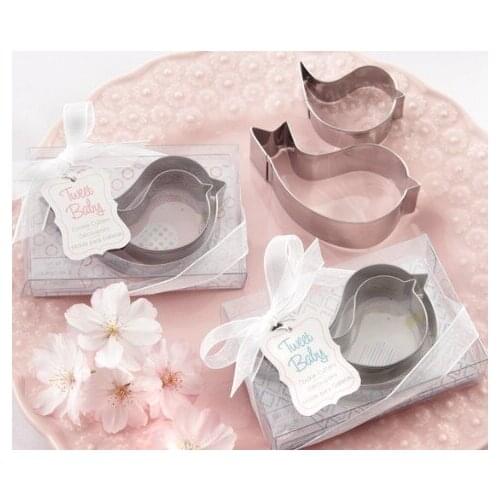 60pcs/lot(30boxes) Baby Shower Party Favors of "Tweet Baby" Mamma and Baby Love Birds Cookie Cutters For baby birthday gift