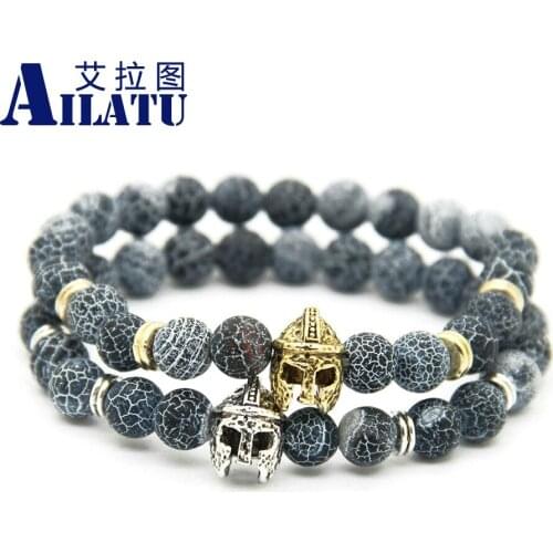 Ailatu Wholesale 8mm Weathering Onyx Stone Beads Men Fashion Helmet Spartan Bracelet