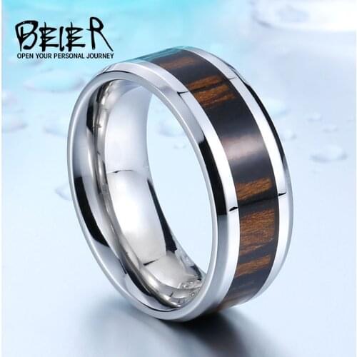 Beier 316L Stainless Steel Original Wood Ring For Man High Polished Fashion Jewelry LLBR-R042R