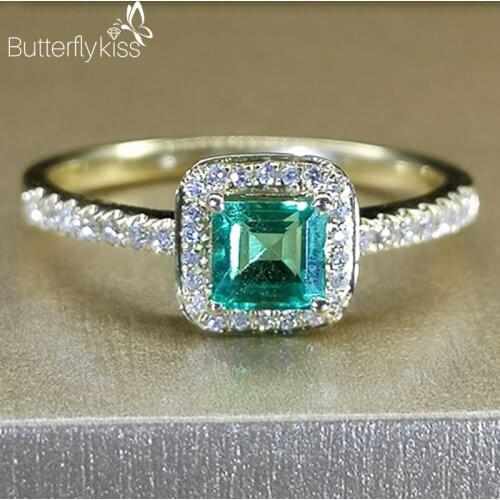 BK Genuine Gold 585 Tourmaline Rings With 18K Green Gemstone Diamond Women Jewelry Square Wedding Party Anniversary Gifts