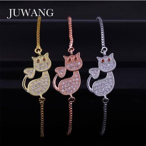 JUWANG DIY Kitten Cat Charm Chain Bracelets For Woman Girl Adjustable Silver Color Fashion Bracelet Jewelry For Birthday Gifts