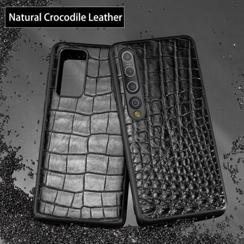 Natural Crocodile Leather Phone Case For Xiaomi Mi 10 Pro 9 8 SE Mix 2S Note 10 Pro Cases Luxury Alligator Neck Belly Tail Cover