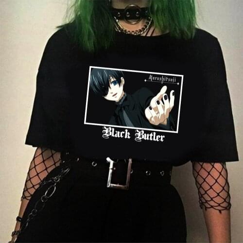 Black Butler T-shirt Ciel Phantomhive Anime Print T Shirt Hip Hop Streetwear Harajuku Causal Tee Tops Unisex