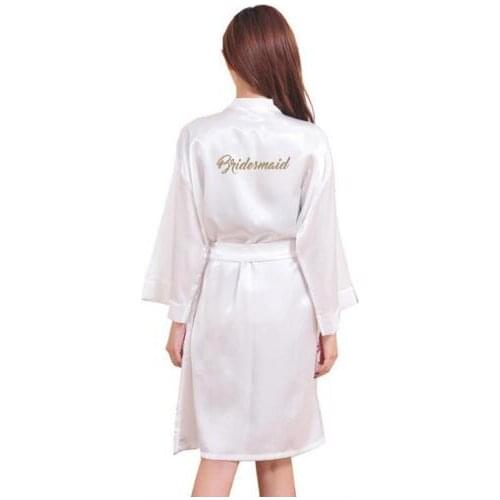 "Bridesmaid" Robe Letter on the Back Wedding Robe Silk Satin Kimono Robe Fashion Night Robe Short Dressing Gown For Wom