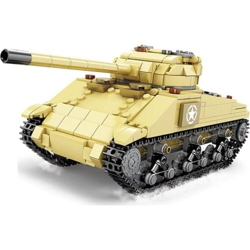 2021 World War II 2 Military Army Germany M4 Sherman Medium Tank Vehicle Building Blocks WW2 Bricks Figures Toys For Kids Gifts