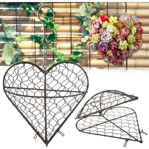 Black Metal Artificial Plant Flower Storage Basket Hanging Heart Shaped Dry Planter Decor Basket Moroccan Style Garden Decor