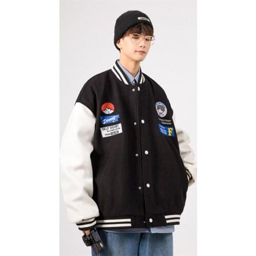 ERENEJIAN Mens Fashion College Letterman Jackets For Youth Varsity Baseball Jacket Outerwear Mandarin Collar Loose Fit Tops