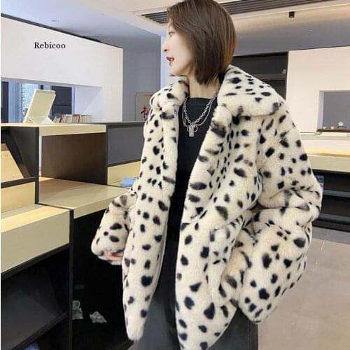 Women Leopard Print Fake Fur Jackets Turn Down Collar Casual Loose Winter Autumn Imitation Fur Outwears Chaquetas De Mujer