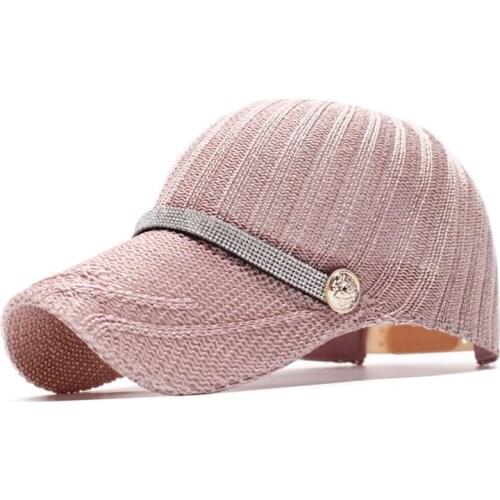 Summer Breathable Mesh Baseball Caps For Women Brand Quality Knitting Rhinestone Belt Outdoor Travel Snapback Hats