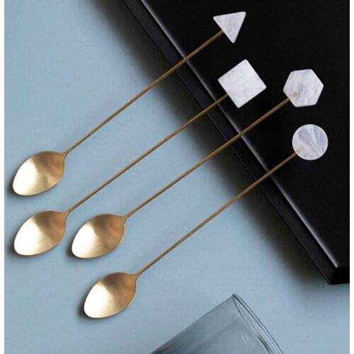 Stainless Steel Spoons Stirring Spoon Geometry Pendant Coffee Mixing Spoon Dessert Spoon Table Decor Party Gift Kitchen Tool