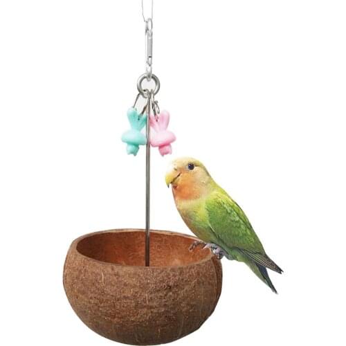 Parrot Bowls Pet Birds Hanging Cage Bowl Dish Cup Coconut Shell Hanging Feeders Food Drinking Feeders For Small Size Birds