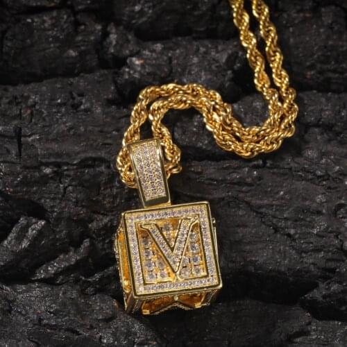 Fashion Square Block Alphabet Necklaces Iced Out Cubic Zircon Letter A-Z Pendants Necklaces Hip Hop Collier Jewelry Gifts