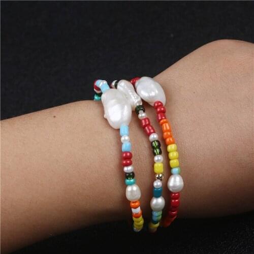 Fashion colorful natural baroque pearl with galss beads bracelet charm