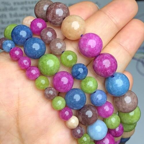 Natural Stone Colorful Tourmaline Jades Beads Smooth Loose Spacer Beads For Jewelry Making DIY Bracelet Accessories 6 8 10 12mm
