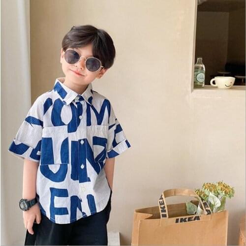 2021 new girls boys printed shirt cotton shorts sleeve summerkids top