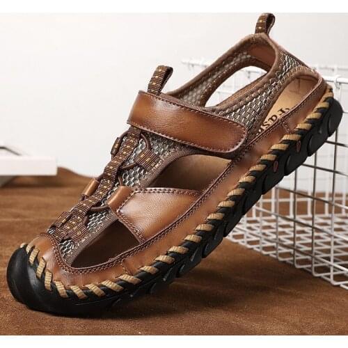 New 2021 Mens Genuine Leather Walking Shoe Man Sandals Classic Roman Cowhide Summer Sandals Outdoor Beach Shoes Male Sneakers