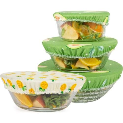 New 3Pcs Food Bowl Cover Universal Cotton Cloth Lids For Cookware Bowl Pot Reusable Stretch Lids Kitchen Accessories