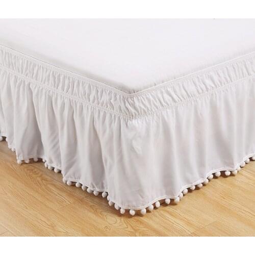 Solid Wrap Around Bed Skirt with Tassels Elastic Bed Skirt Bed Cover without Surface Hotel Bed Skirt Twin/Full/Queen/King Size