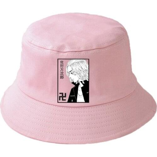 Anime Tokyo Revengers pink Summer hat Women Men Panama Bucket Cap The Design Flat Visor Harajuku Bucket Hat Fisherman Hat