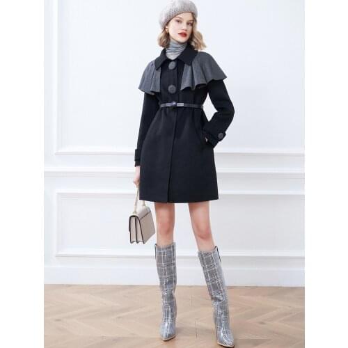 Womens Dress in Autumn 2021 New Detachable Wool Coat with Lotus Collar and Tweed Coat