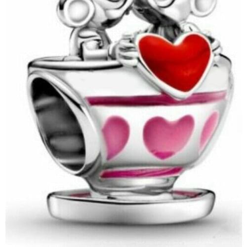 Authentic 925 Sterling Silver Bead Dis Par Mouse Teacups Charm Fit Fashion Women Pandora Bracelet Bangle Gift DIY Jewelry