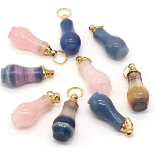 Hot Sale Natural Stone Perfume Bottle Pendant Blue Aventurine/Rose Quarz/Fluorite For Jewelry Making DIY Necklace Accessory