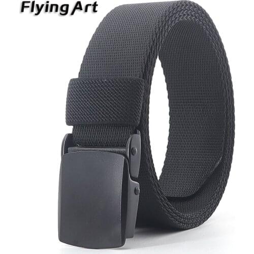 Mens nylon fashion belt Outdoor Metal Automatic Buckle Canvas Belts Authentic Casual Pants Cool Wild luxury Waist Belts