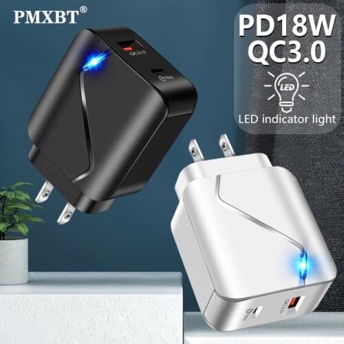 EU/US Plug PD USB Charger 18W 3A Quick Charge 3.0 Mobile Phone Charger For iPhone 12 11 pro XS Samsung Xiaomi Fast Wall Chargers