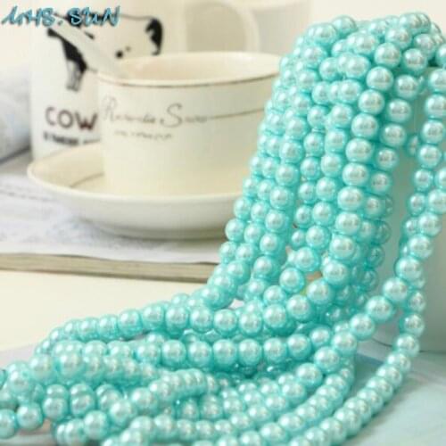 MHS.SUN 3MM-16MM Lt Aquamarine Blue Loose Imitation Glass Pearls Spacer Round Pearl Beads For Jewelry/Clothing Accessories