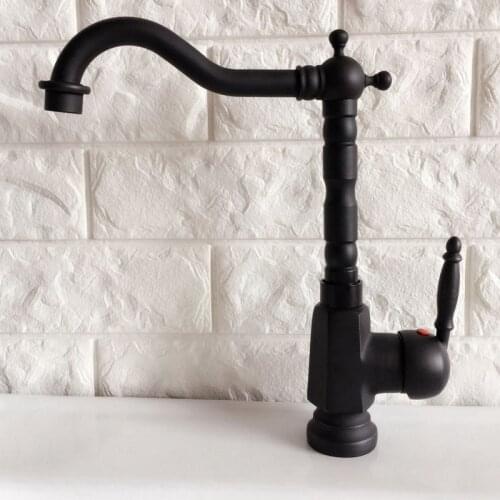 Deck Mount Bathroom Kitchen Faucet Single Handle 360 Rotate Basin Sink Mixer Taps Black Hot and Cold Water Mixers