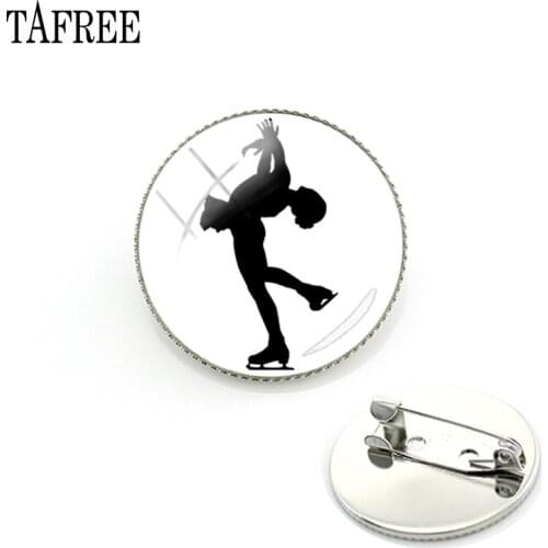 TAFREE Glass Dome Love Skating Photo Brooch Metal Skating Girl Sports Bag Collar Brooch Pin Gifts Shirt Pin Badge Jewelry ST51