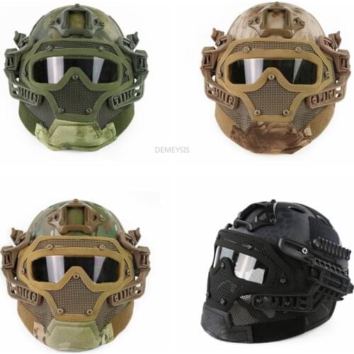 Tactical FAST Helmet with Mask Paintball Airsoft Full Face Cover Helmets Military Tactical Camouflage Cs Game Protective Helmets