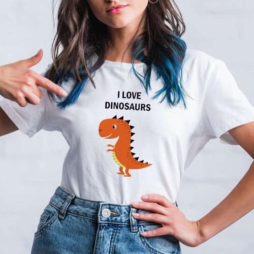 Funny Dino Women T Shirts I Love Dinosaurs Graphic Versatile Printed Short Sleeve ModernGorgeous Comfy Tshirt Tumblr Muje