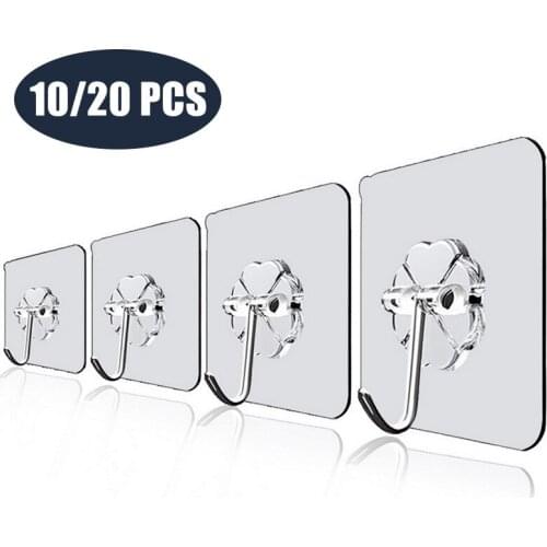 10/20pcs 6x6cm Transparent Strong Self Adhesive Door Wall Hanger Hooks Suction Heavy Load Rack Sucker Hook for Kitchen Bathroom