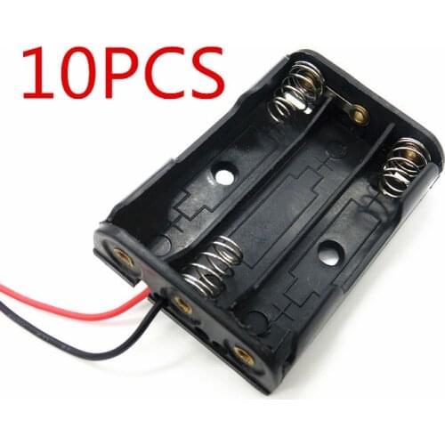 10PCS AAA Batteries Storage Case Plastic Box Holder with 6'' Cable Lead for 3 x AAA Battery Soldering Connecting Black Digital