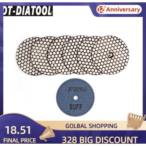 7pcs/pk G800 Flexible Diamond Sanding Disc Dry Resin Bond Polishing Pads WBUFF For Granite Marble Dia 4INCH
