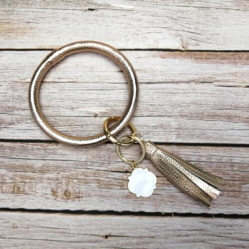 Big O Circle Leather Tassels Pendant Bangles Keychains Monogram Blank Keychains