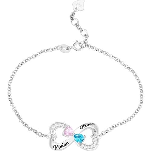 YSH new Personalized 925 Sterling Silver Infinity Bracelets Carved Names & Birthstone DIY Customized Jewelry Gifts Free Shipping