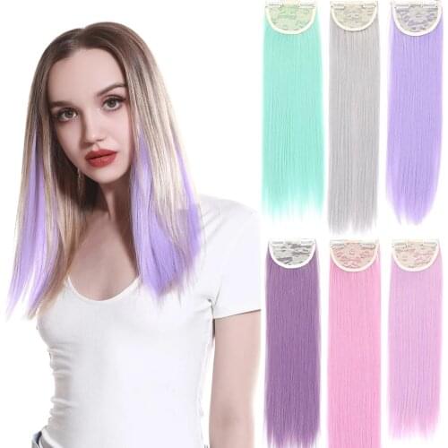 Colored Synthetic Clip In Hair Extensions Ins Fake Hairpiece Strands Flase Natural Long Straight Short Blue Pink For Women Kids