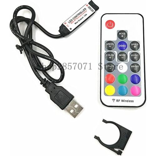 DC5V USB RGB LED Controller 17key 12A RF Wireless Mini Remote Controller for RGB 3528 5050 smd Led Strip tape lighting 5-24V