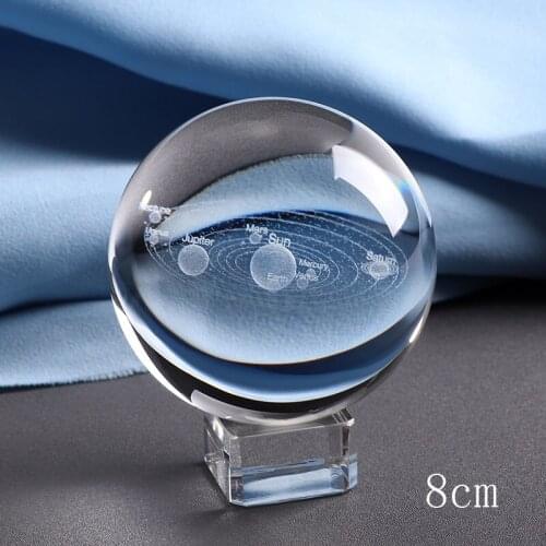 Deli 1PCS 8CM Glass Globe Ornament Home Decor Gift Laser Engraved Solar System Ball 3D Miniature Planets Model Sphere