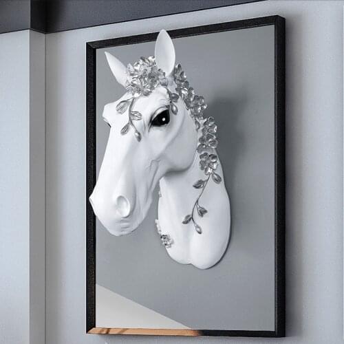 HOME DECOR 3D HORSE STATUE WALL SCULPTURE DECORATION ANIMAL FIGURINE LIVING ROOM DECORATIONS MODERN DECORATIVE RESIN STATUES