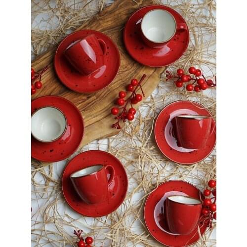 Porcelain Colorful Set of 6 Turkish Coffee Cups Luna Coffee Set Stylish Design Easy Use Fast Shipping Kitchen Modern Cool
